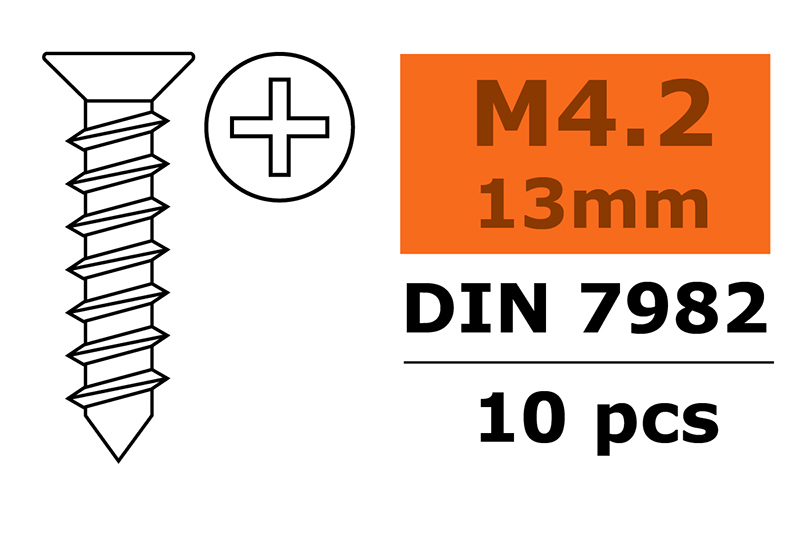 M4.2X13mm - G-Force Self-tapping Flat Head Screw - Galvanized St