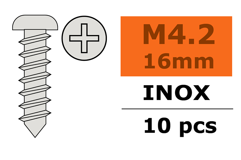 M4.2X16mm - G-Force Self-tapping Pan Head Screw - Inox (10)