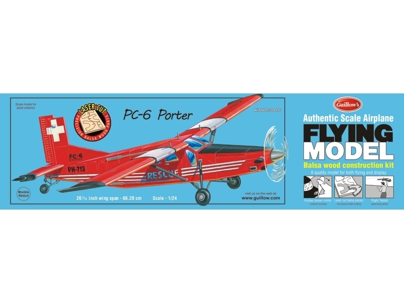 Guillow's PC6 Porter - Laser Cut Balsa Plane Model Kit