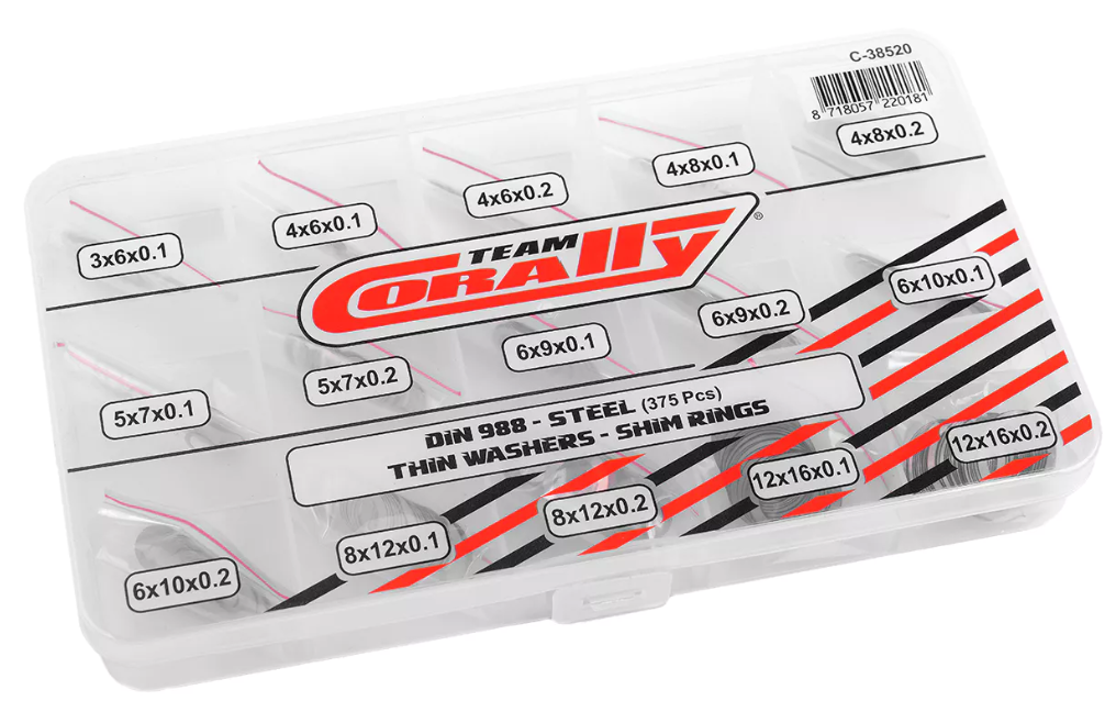 Team Corally - Shim Ring Set - Steel- 15 Sizes - 375pcs