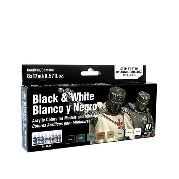 Vallejo Model Colour Black & White Set Box Acrylic Paint Set [70