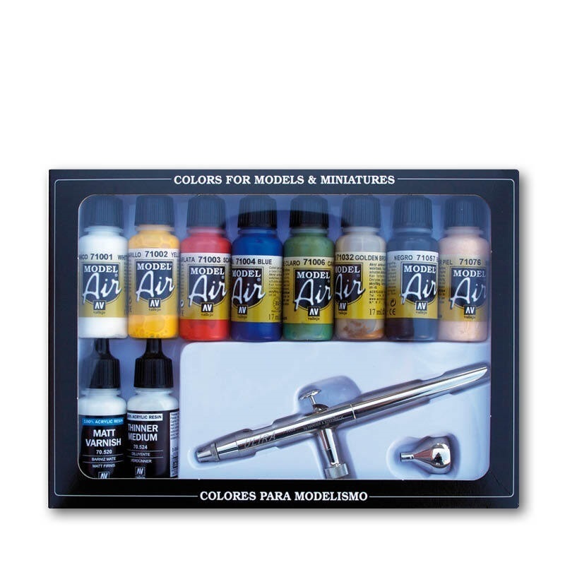 Vallejo Model Air Basic Colours 10 Colour Acrylic Paint + Airbru