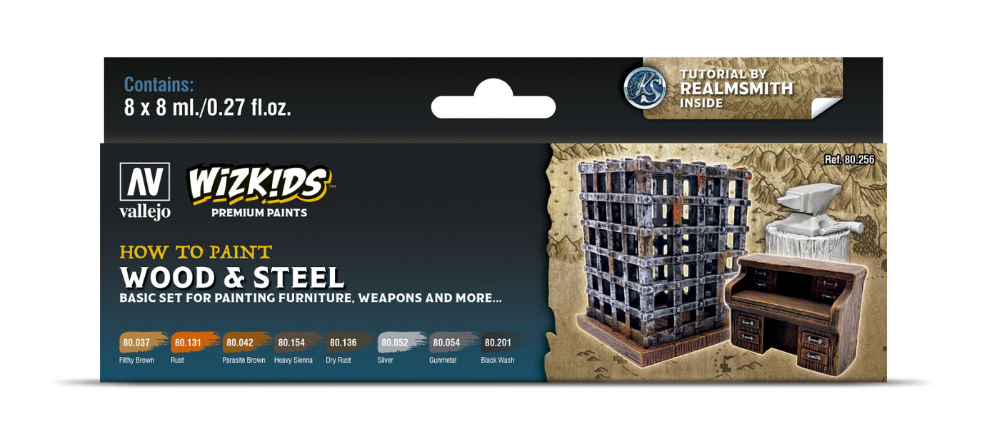 Vallejo Wizkids Premium set: Wood & Steel Acrylic Paint Set (8 C