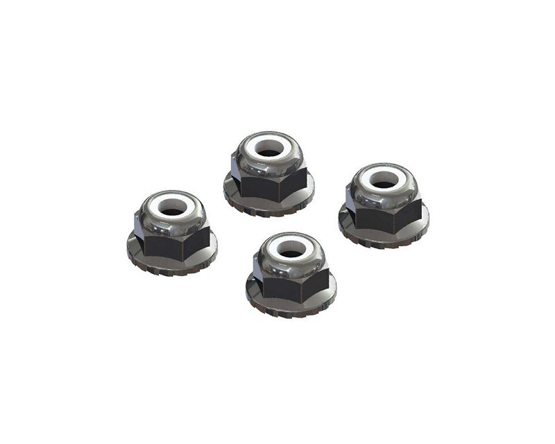 Arrma Flanged Nyloc Locknut 4mm Silver (4), AR708008