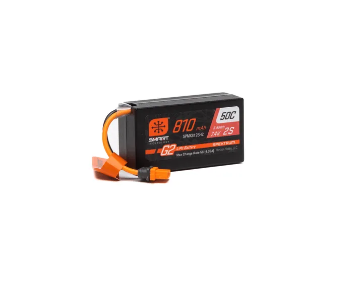 810mAh 2S 7.4V Spektrum Smart G2 50C LiPo Battery with IC2 Conne