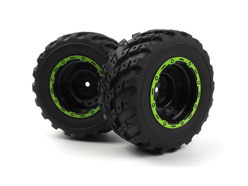 Blackzon Smyter MT Wheels/Tires Assembled (Black/Green)