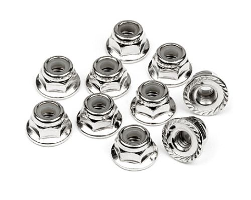 103729 HPI Serrated Flange Lock Nut M4 (Silver/10Pcs)