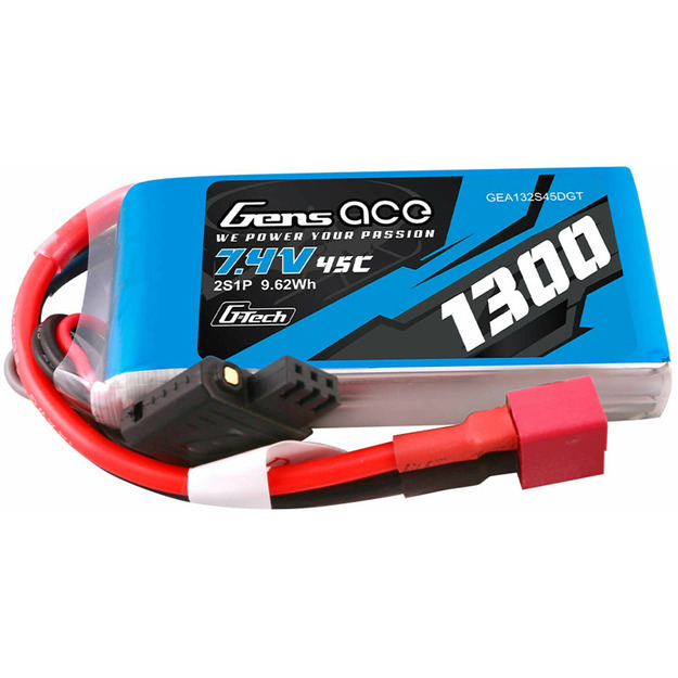 1300mAh Gens Ace G-Tech 2S 45C 7.4V Soft Pack Lipo Battery (Deans)