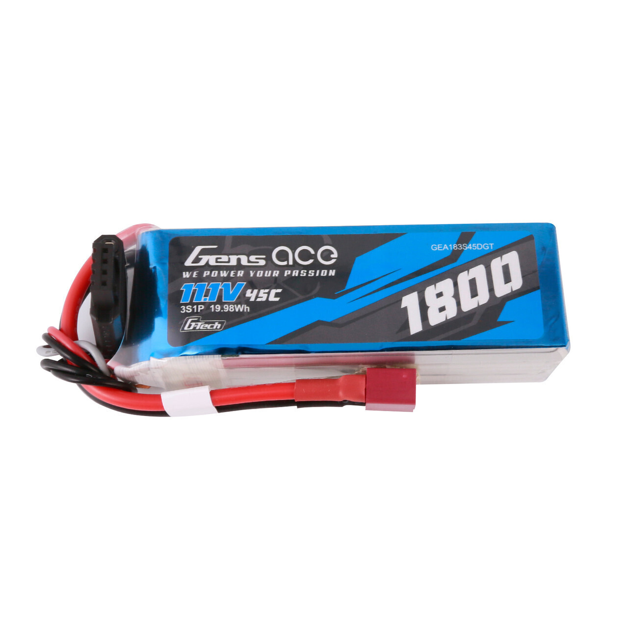 1800mAh Gens Ace G-Tech 3S 45C 11.1V Soft Pack Lipo Battery (Deans)