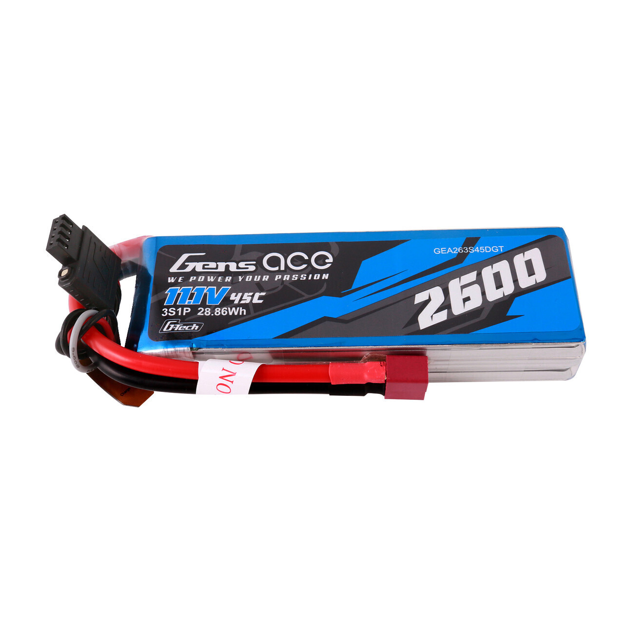 2600mAh Gens Ace G-Tech 3S 45C 11.1V Soft Pack Lipo Battery (Deans)