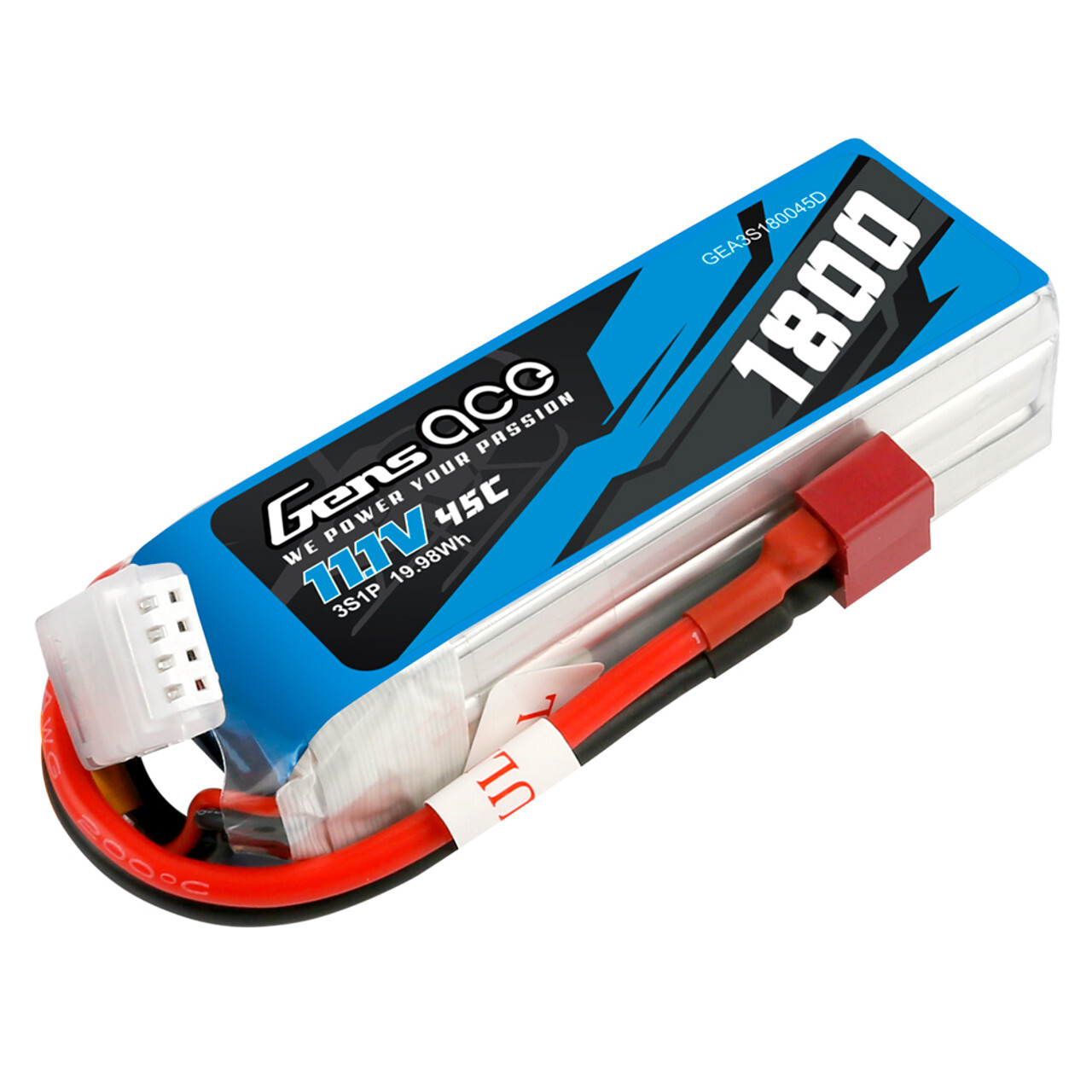 1800mAh Gens Ace 3S 11.1V 45C Soft Case LiPo Battery (Deans)