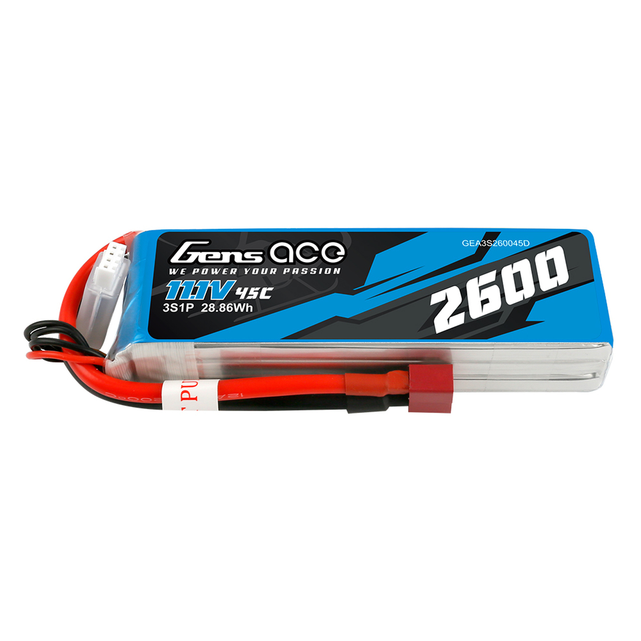 2600mAh Gens Ace 3S 11.1V 45C Soft Case LiPo Battery (Deans)