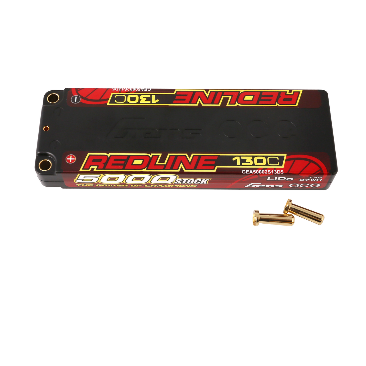 5000mAh Gens Ace 2S Redline 130C 7.4V Hardcase Lipo Battery (5.0mm Bullet)