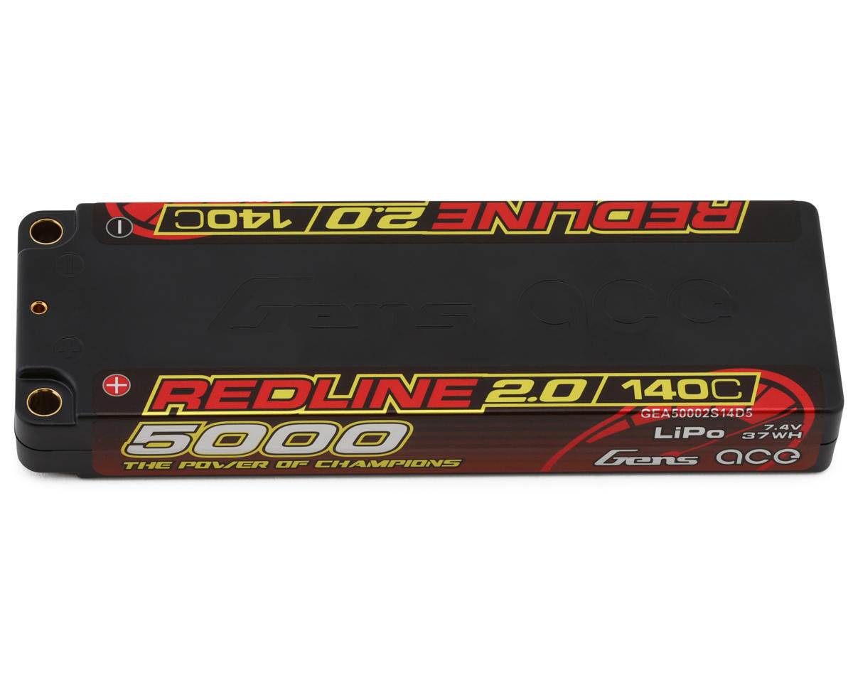 5000mAh Gens Ace 2S Redline 2.0 140C 7.4V Hardcase Lipo Battery (5.0mm Bullet)