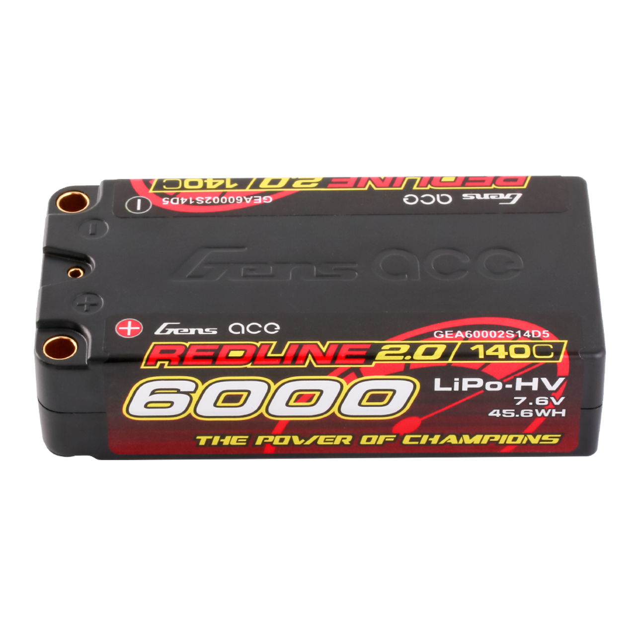 6000mAh Gens Ace 2S Redline 2.0 140C 7.6V Hardcase Lipo Battery (5.0mm Bullet)