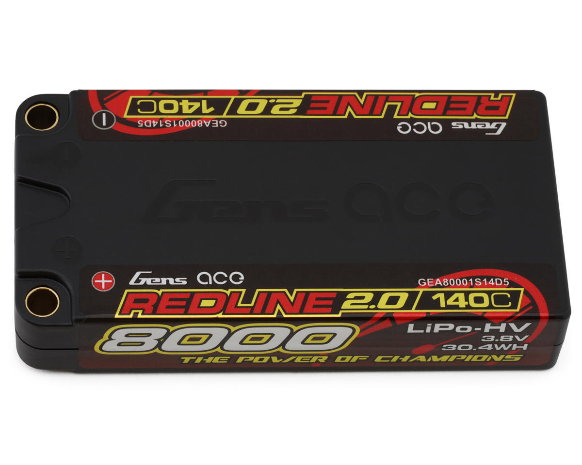 8000mAh Gens Ace 1S Redline 2.0 140C 3.8V Hardcase Lipo Battery (5.0mm Bullet)