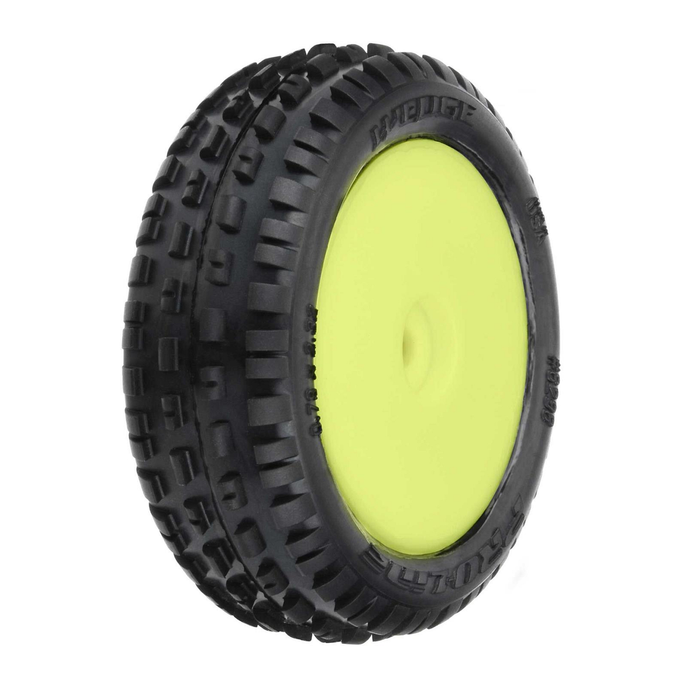 Proline Wedge Carpet Tyres Mounted on Yellow Wheels, Mini-B Fron