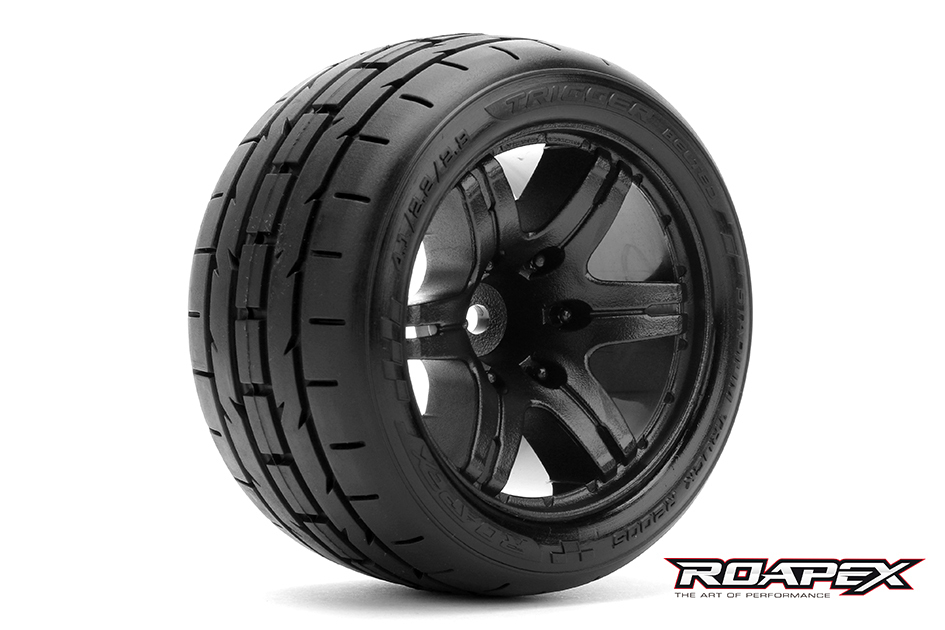 TRIGGER BELTED 1/10 STADIUM TRUCK TIRE BLACK WHEEL 0 OFFSET 12mm HEX MOUNTED