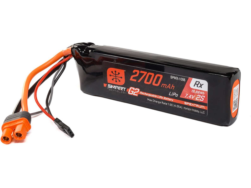 2700mAh Spektrum  2S 15C Smart G2 Receiver LiPo Battery with IC3 Connector