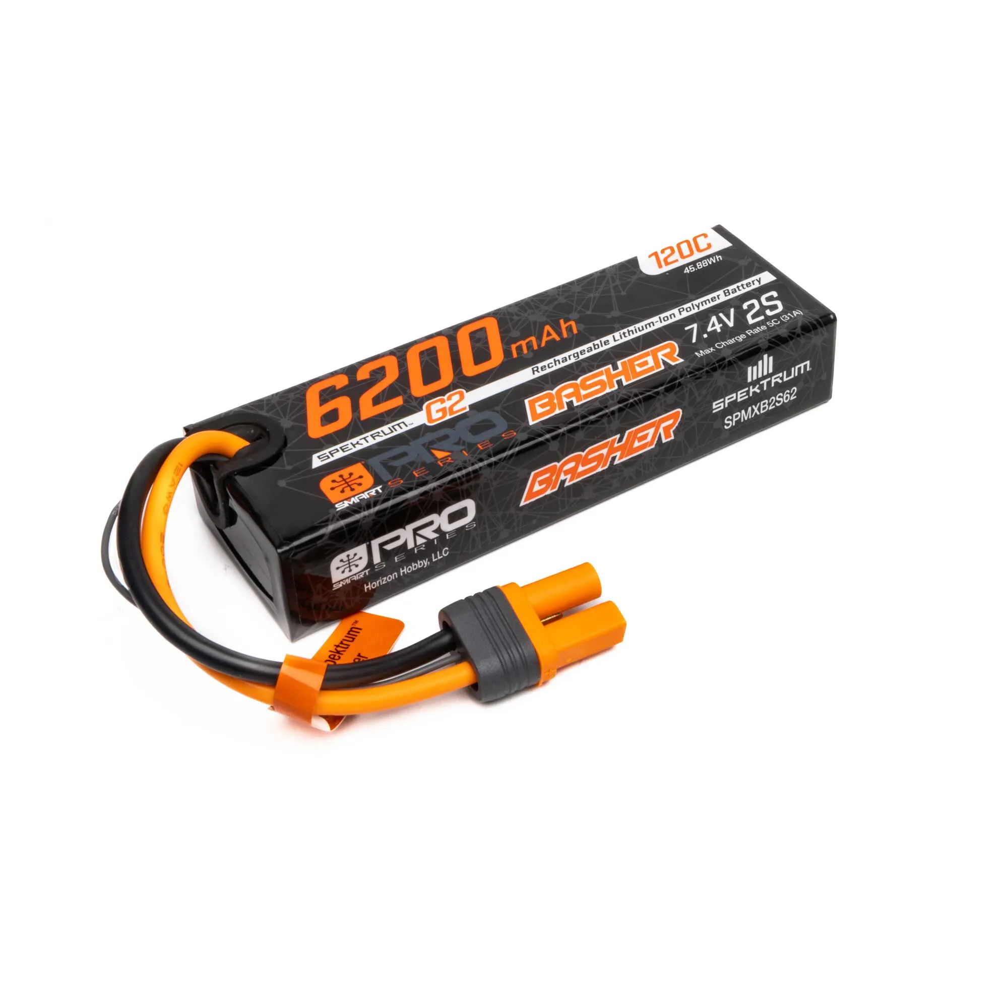 6200mAh Spektrum 2S 7.4V 120C Smart Pro Basher LiPo Battery with IC5 Connector